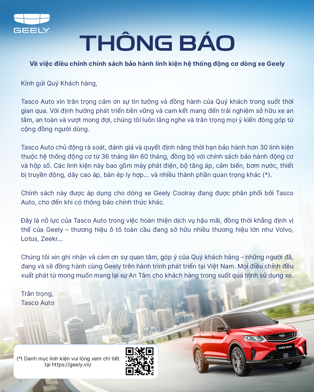 Chính sách bảo hành Geely Quảng Ngãi